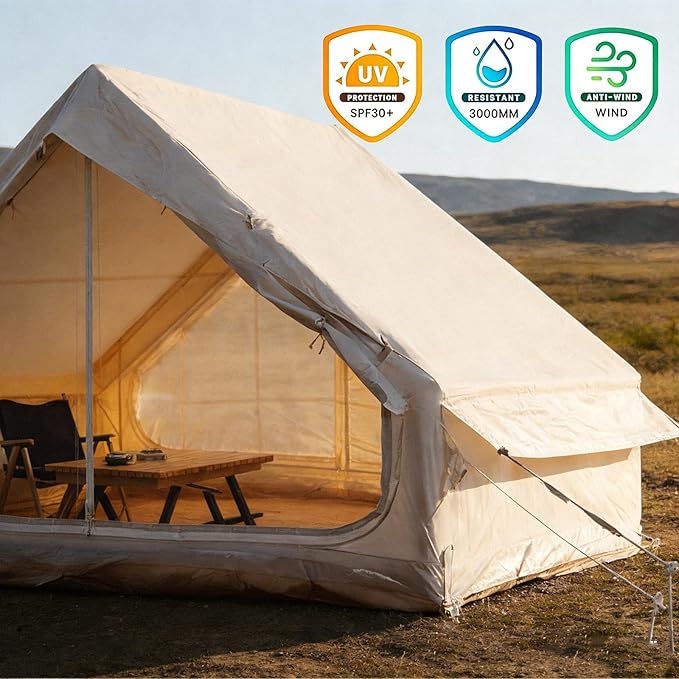 2025 Upgraded Waterproof Inflatable Camping Tent for 5-8 People, No Assembly Needed Luxury Glamping House, Oxford Fabric Inflatable Camping Tents with Hand Pump