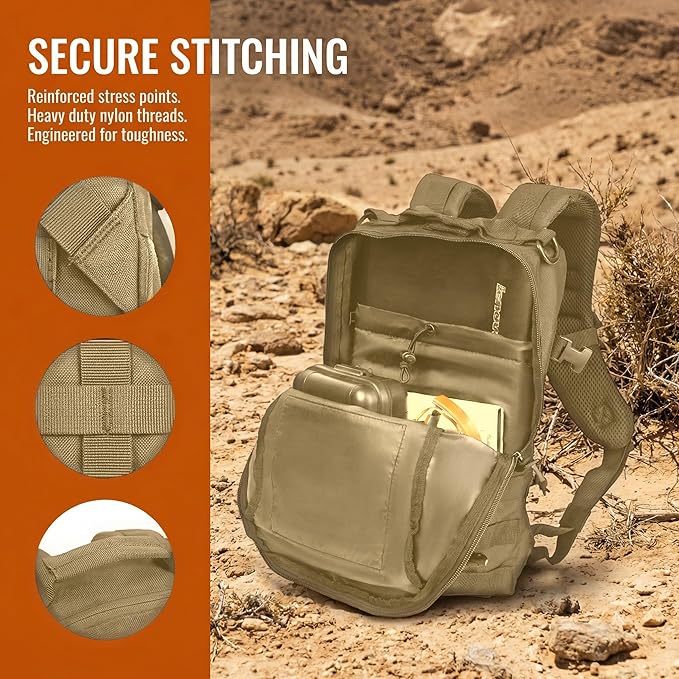 Small Tactical Backpack Military Daypack 12L Molle Bag Rucksack Army Daypack for Outdoor,Hiking,Camping,Travel (Tan)