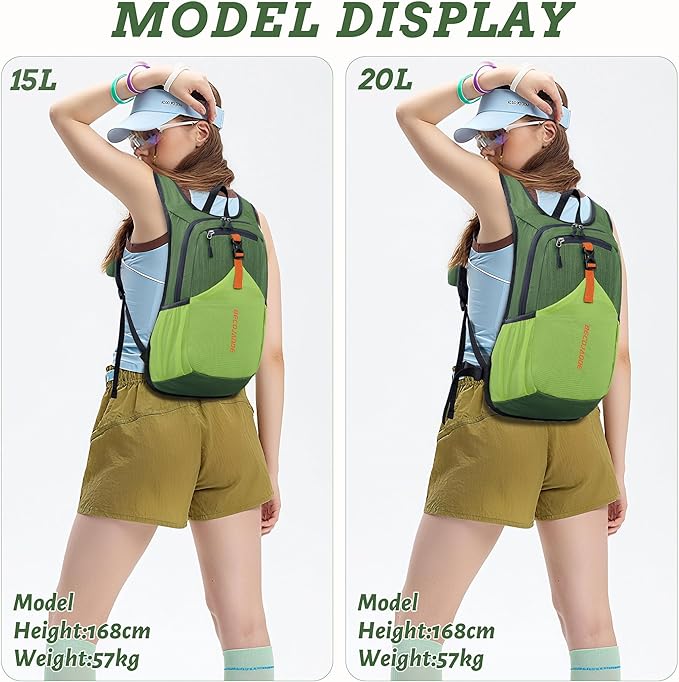 15L Small Hiking Backpack for Men Women Foldable Packable Back Pack Ultralight Hiking Daypack for Travel Camping Outdoor, Olive Green