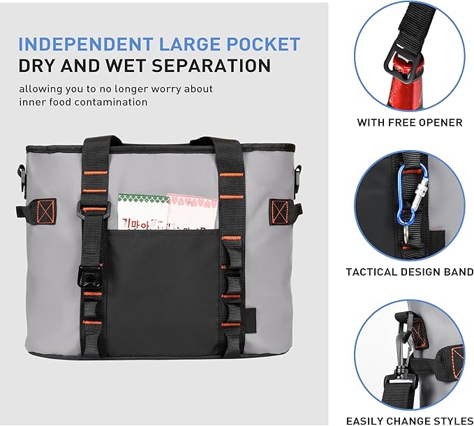 20 Cans Insulated Cooler Bag, Collapsible Leakproof Outdoor Portable Cooler with Zippered, Reusable Portable Grocery Cooler Bags for Travel, Picnic, Camping, Kayaking