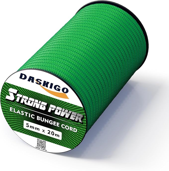 Elastic Bungee Shock Cord 3-8mm (Green, 1/5'' x 66FT)
