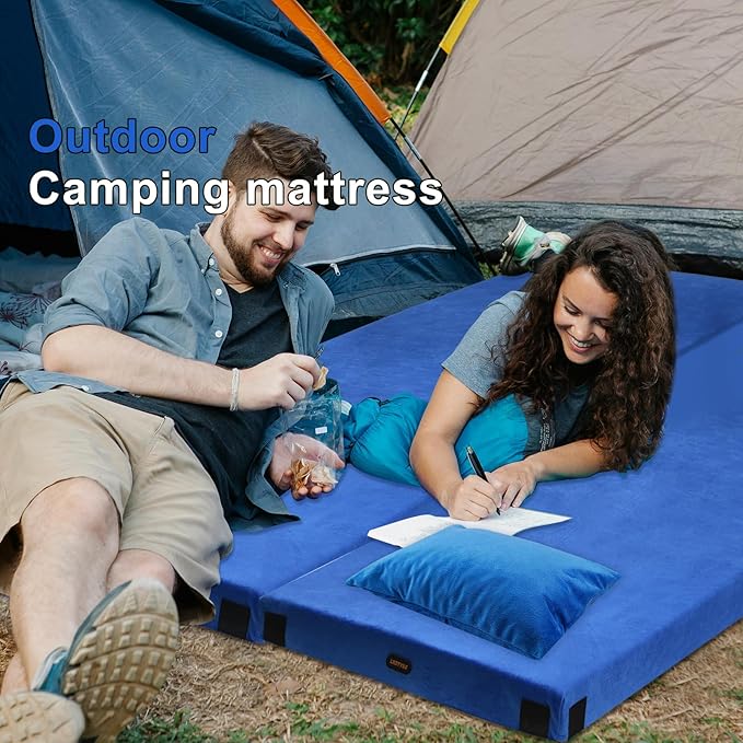 Single Memory Foam Camping Mattress pad, Thick Sleeping Mat for Adults with Waterproof and Non-Slip Bottom, Portable Roll Up Mattress for Sleepover Guest,Cot Pad for Car Camping