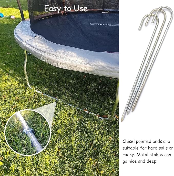 Rebar Stakes, 16 Inch Heavy Duty Galvanised Steel Rebar Ground Stakes, Fence Anchors, Ground Stakes with Hook, Ground Blind Stakes for Marquees, Gazebos, Tents, Trampolines, Camping (8pcs)