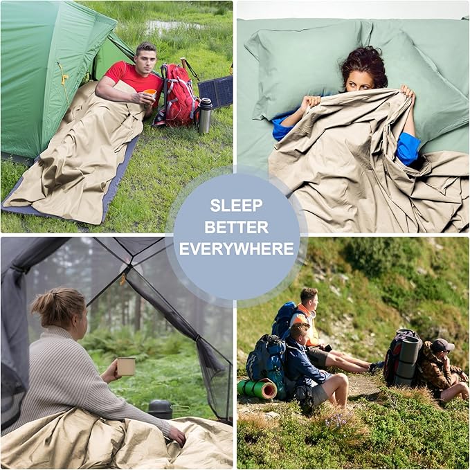 Sleeping Bag Liner,Long Staple Cotton, Adult Sleep Sack & Travel Sheets,Travel Sleep Sack for Backpacking, Hotels & Hostels Lightweight Travel Sheet Camping Sheets,Has Full Length Zipper