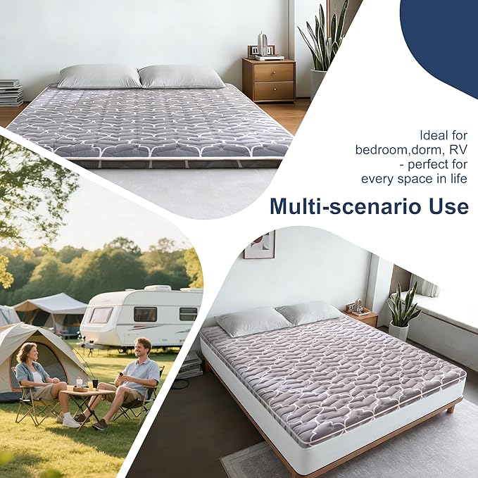 6th Generation Japanese Floor Futon Mattress - Extra-Thick 9-Layer Modern Futon with 100% High-Density Foam, Portable Floor Mattress Sleeping Pad for Adults, Guest Room, Dormitory, Queen Size(60"X80")