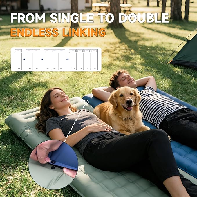 Camping Sleeping Pad, 6" Extra Thick Sleeping Mat with Pillow Built-in Foot Pump, 32.7" Extra Wide Inflatable Sleeping Pads Compact for Camping Backpacking Hiking Traveling Tent (Green)