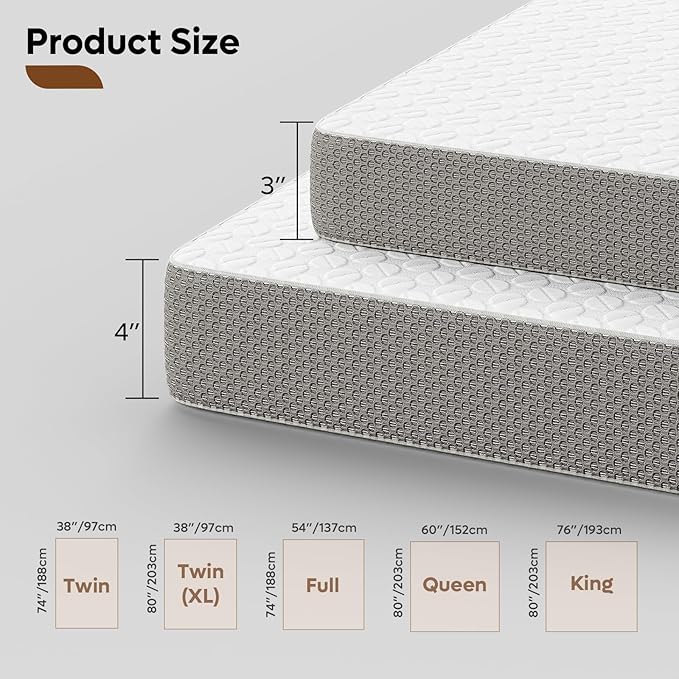Bestier 3 Inch Gel Memory Foam Mattress Topper Twin XL Size (38 x 80 Inch), Cooling Bed Topper & Soft Mattress Pad, High Density Foam with Tencel Cover for Back Pain, RV, Dorm