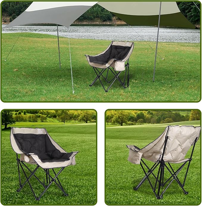 Nice C Padded Camping Chair, Oversized Camping Chairs, Oversized Thick Padded Folding Chairs, Outdoor Sports Chair, Heavy Duty, with Cooler Bag, Cup Holder, Side Pockets (1 Pack)
