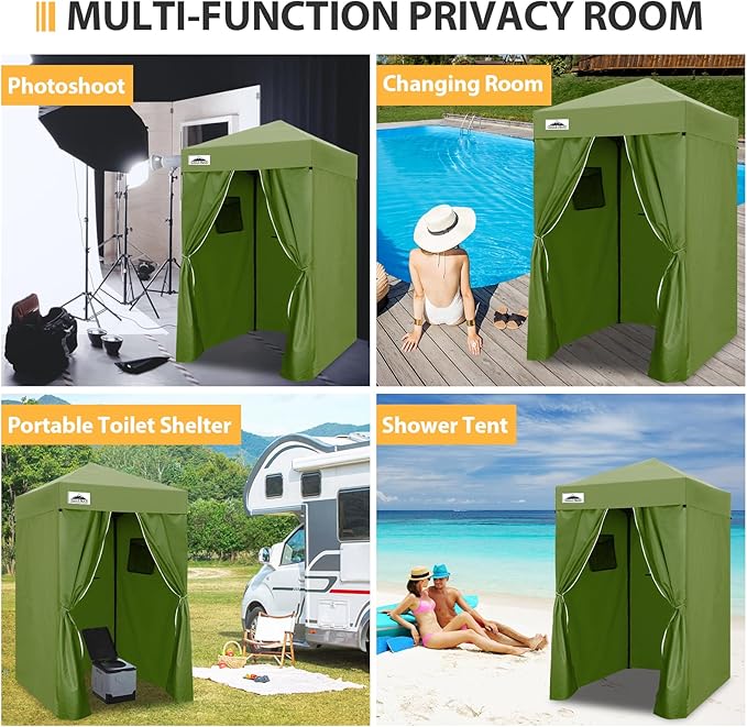 EAGLE PEAK Flex Ultra Compact 4x4 Pop-up Canopy, Sun Shelter, Changing Room, Portable Privacy Canopy Cabana for Pool, Fashion Photoshoots, or Camping, Army Green