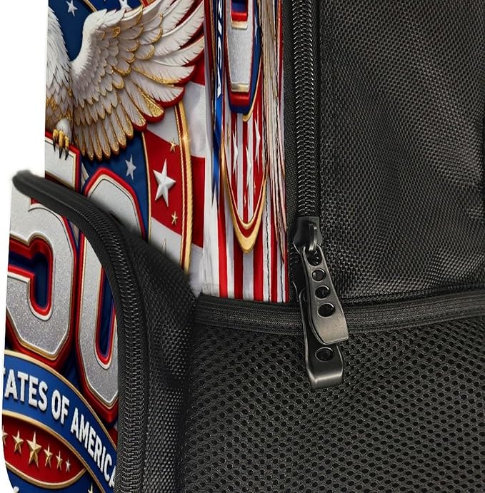 Rucksack Anti-Theft Multipurpose Big Capacity Carry On Bag, American Anniversary 250th Freedom Patriotic Art Traveling Camping Backpack With Side Pockets