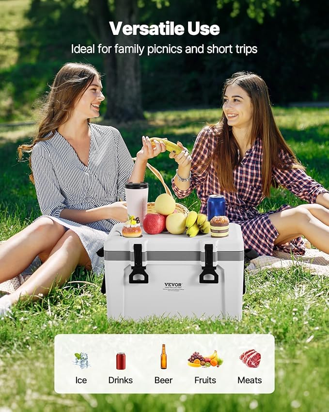 VEVOR Portable Cooler,Hard Cooler with Ice Retention, Heavy-Duty Handles and Strap, Lightweight Rigid Material Insulated Portable Cooler, Suitable for Family Picnics and Short Trips