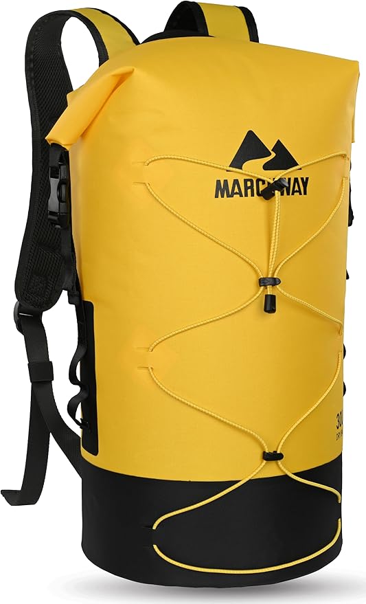 MARCHWAY Floating Roll Top Dry Bag, Flexible Lightweight TPU Waterproof Backpack 20L/30L/40L with Padded Straps for Boating, Kayaking, Swimming, Hiking, Beach (Yellow, 40L)