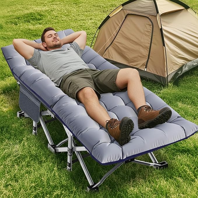 ABORON Camping Cot for Adults, Folding Sleeping Cot with Mattress, 500 lb Capacity Heavy Duty Outdoor Folding Sleeping Bed, Portable Cot Bed for Camping, Indoor Guest Use, Home & Travel