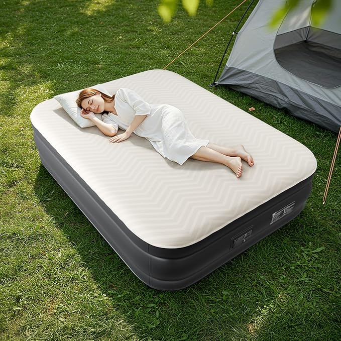 Outvita 18in Queen Air Mattress with Built-in Pump, Quick Assembly Comfort Blow Up Sleeping Mat for Guests and Home, Camping, Travel, Air Bed 650lbs Weight Capacity (80 * 60 * 18in)