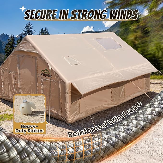 Inflatable Tent with Skylight, Quick Setup Blow Up Tents with Pump, Hot Tent with Stove Jack, Waterproof Oxford Inflatable House for Camping, Air Glamping Tents for Camping Adult 4-6 Person