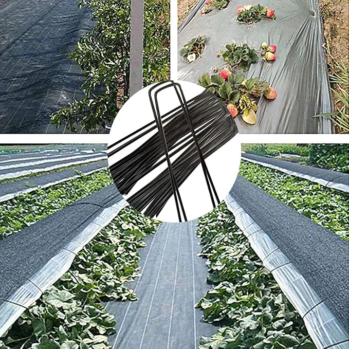 4 inch 25 Pack Black Galvanized Landscape Staples 11 Gauge Garden Stakes Pins Anti-Rust Ground Stakes U-Shaped Tent Stakes are Used for Weed Barrier, Irrigation Tubing, Yard Lawn, Landscape Fabric