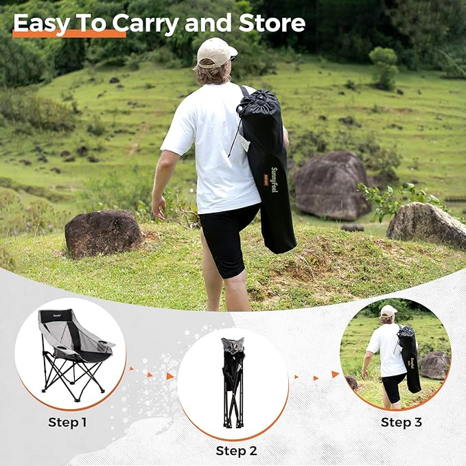 SUNNYFEEL 2 Pack Lightweight Oversized Camping Chairs for Adults Portable Folding Chair with Side Pockets & Cup Holde for Beach,Fishing,Trip,Picnic,Lawn,Concert Outdoor, Carry Bag Included