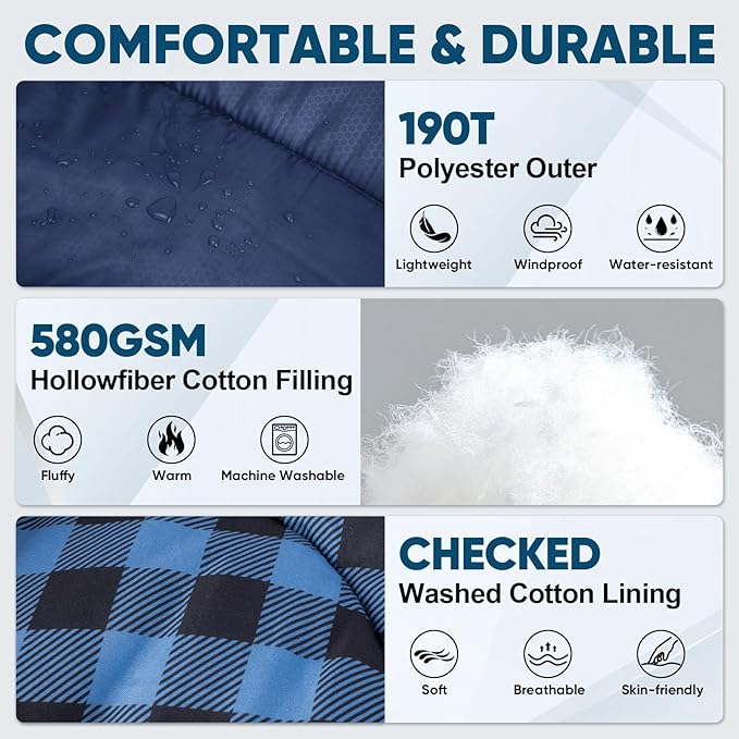 PTEROMY Sleeping Bags for Adults, Lightweight and Machine Washable, Water Resistant Backpacking Camping Sleeping Bag for Warm Cold Weather, Camping Essentials for Hiking Travel