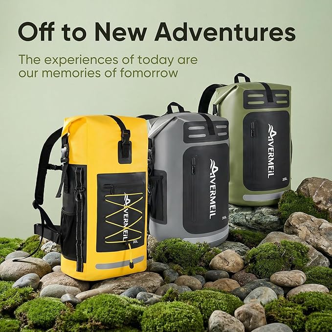 Dry Bag 35L for Men & Women Roll-Top Hiking Backpack with IPX8 Waterproof Phone Case & Detachable Mini Backpack for Kayaking Boating Cushioned Padded Back Green