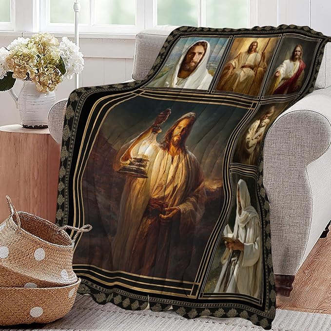 Christian Jesus Blanket Religious Catholic Jesus Throw Blankets Gifts for Girls Boys Kids Soft Cozy Fleece Plush for Couch Sofa Bed 50"x40"