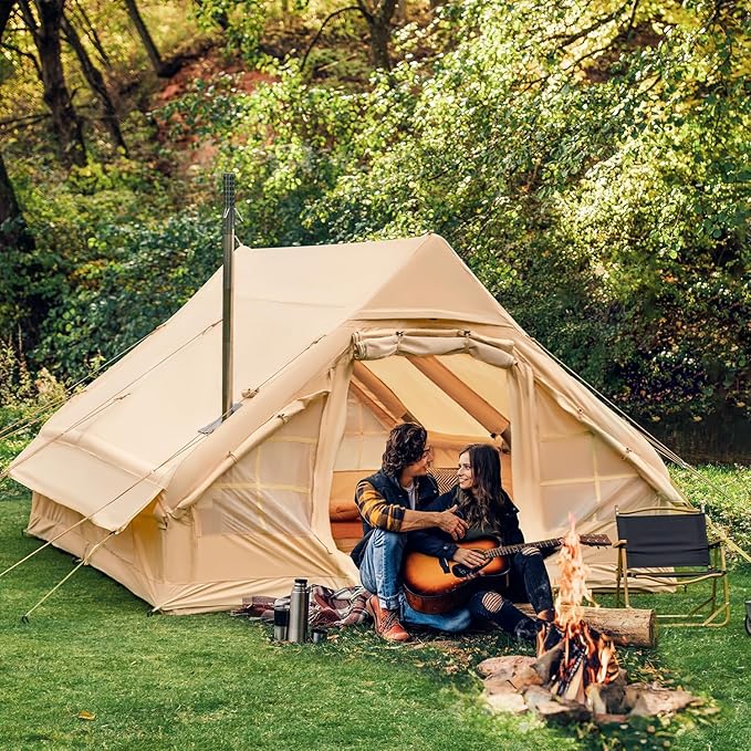 EROMMY 4/6/8/12 Person Inflatable Tent with Skylight, 4 Season Blow Up Tents with Hand Pump for Outdoor Camping & Hiking, Easy Set-up Windproof Sunproof Waterproof