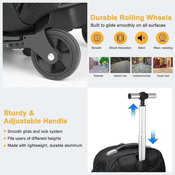 POSO Vacuum Backpack Travel with Pump - 60L Expandable Air Compression System, Vacuum Seal Easyvacpack w/Detachable Wheels, Water Resistant Carry-On Luggage for Traveler Graduate, TSA Lock - Black