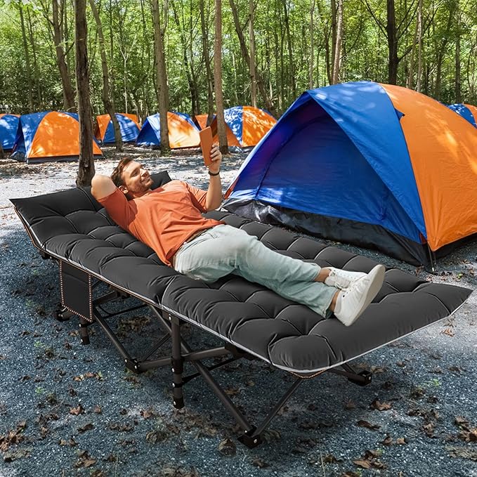 ABORON Camping Cot for Adults, Folding Sleeping Cot with Mattress, 500 lb Capacity Heavy Duty Outdoor Folding Sleeping Bed, Portable Cot Bed for Camping, Indoor Guest Use, Home & Travel
