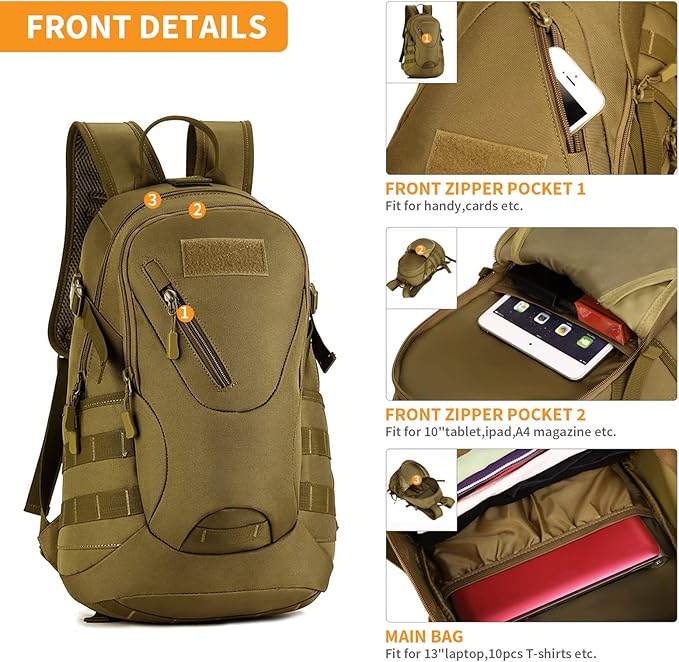 HUNTVP Military MOLLE Backpack Rucksack Gear Tactical Assbault Packbag 20L for Hunting Camping Trekking Travel | Rucksack, Gear, Assbault, Packbag, Hunting, Camping