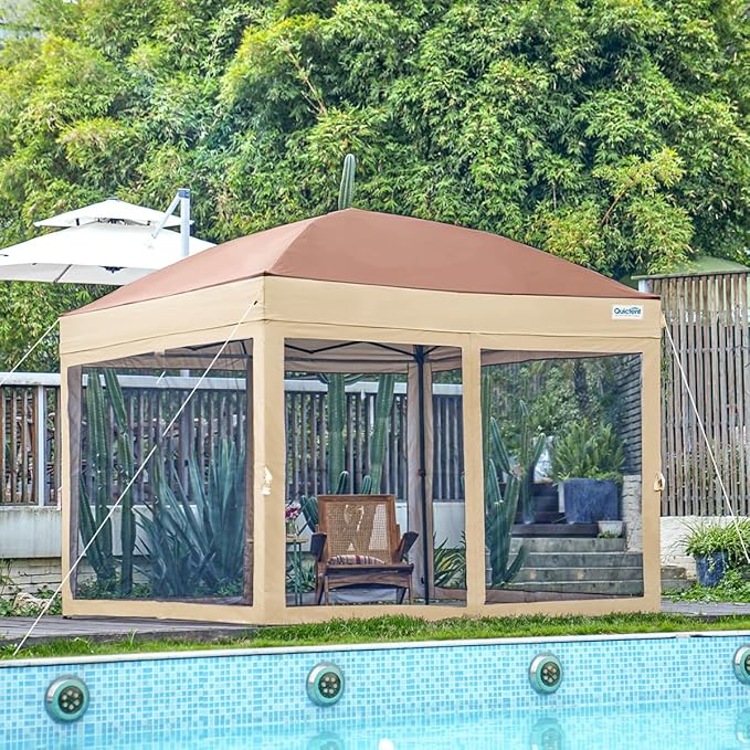 Quictent 10x10 Pop up Canopy Tent with Netting, Auto-Close Magnetic Doors, One Person Instant Setup Screen House Room Tent Screened Waterproof