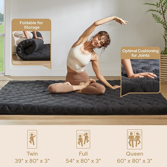 Japanese Floor Mattress, Twin Futon Mattress 3" Thick Portable Sleeping Pad with High Density Foam, Foldable & Comfortable Tatami Mat for Adult, Roll Up Lounger Camping Bed, Gray