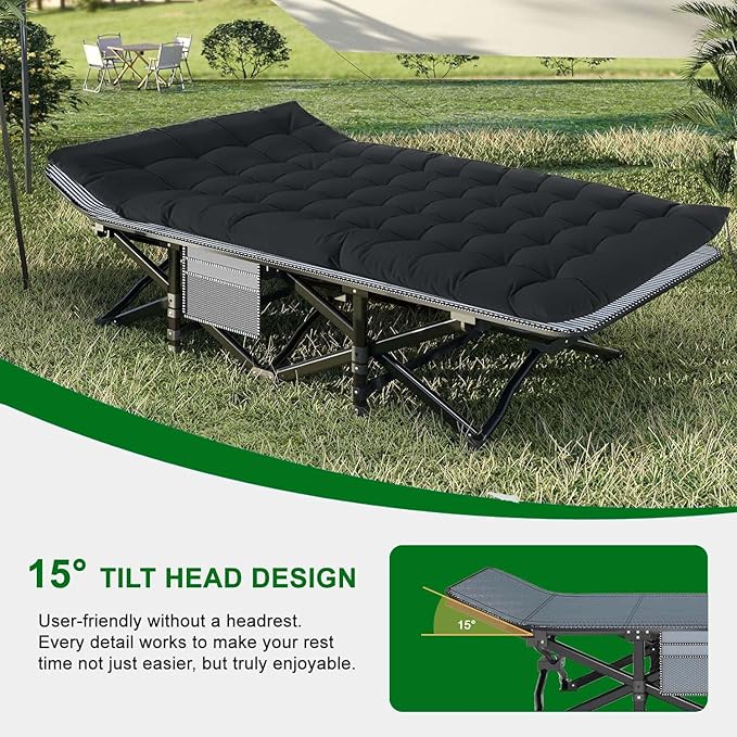 Camping Cot, Extra Wide with Thick Mattress, Folding Oversized XL 75" L x 28" W x 15" H Heavy Duty Sleeping Bed for Adult