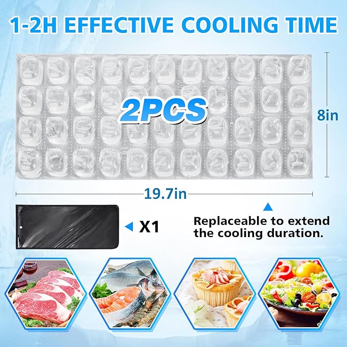 2 Pcs Reusable Cooling Sheet for Keeping Food Fresh Outside Party - Flexible Ice Packs Blankets Keep Meat Cold, Replacement Freezer Mat Chiller for Camping Coolers