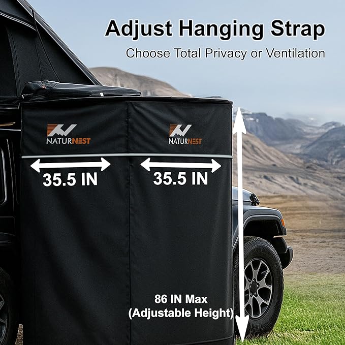 Naturnest Shower Awning, Car Camping Shower with Led Light, Roof, and Floor Mat, Portable Privacy Car Side Tents as Camping Bathroom, Restroom, Toilet