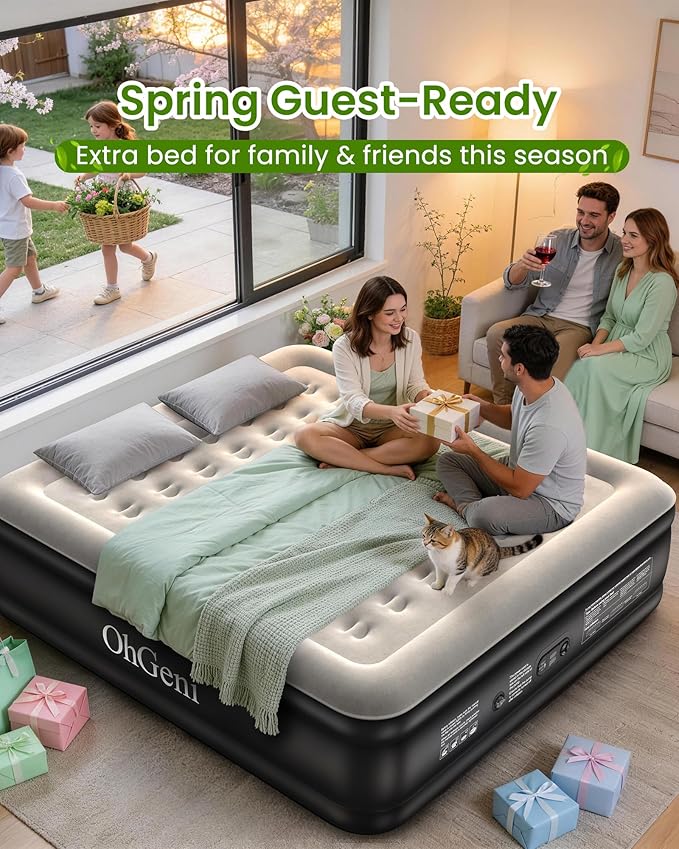 OhGeni 20" Raised King Air Mattress with Built in Pump, Luxury Real Bed Height Blow up Mattress, 3-4 Persons Inflatable Mattress for Guests & Family Party, Ideal for Elder People, 700lbs