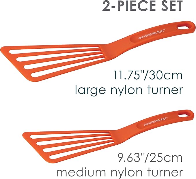 Rachael Ray - 87630 Rachael Ray Cucina Hard Anodized Nonstick Cookware Pots and Pans Set, 12 Piece & KitchenTools and Gadgets Nylon Cooking Utensils / Spatula / Fish Turners - 2 Piece, Red