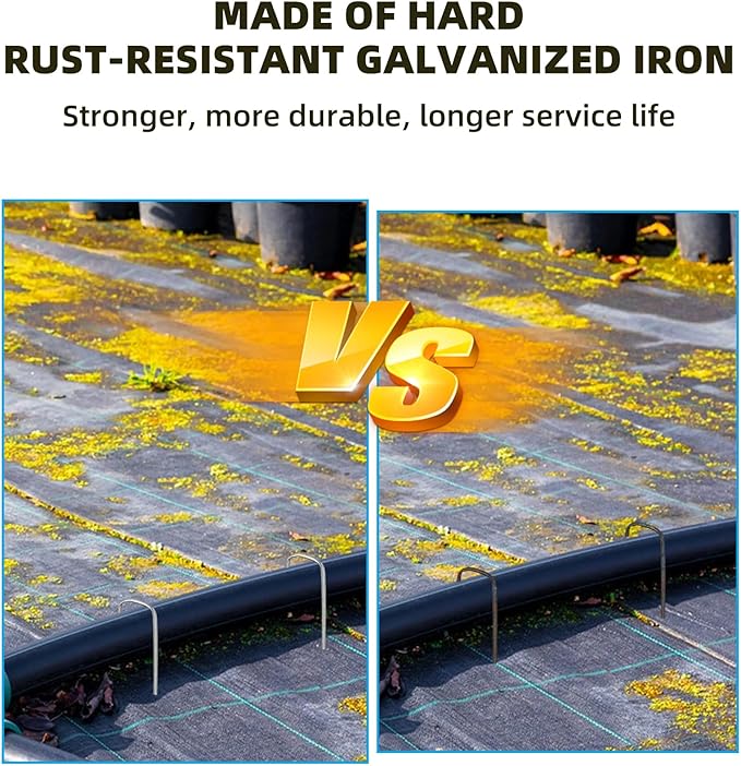 Sturdy Garden Landscape Staples, 6 Inch Galvanized Steel Sod Pins Anti-Rust Stakes for Weed Barrier, Christmas Decorations and Landscaping Fabric.