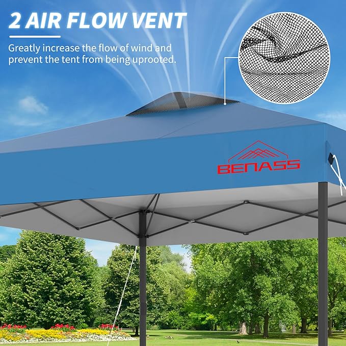 8x8 Pop Up Canopy with Sidewalls, Easy Up Canopy Tent, Heavy Duty Tents for Parties, One Person Set Up Event Tent, Light Blue