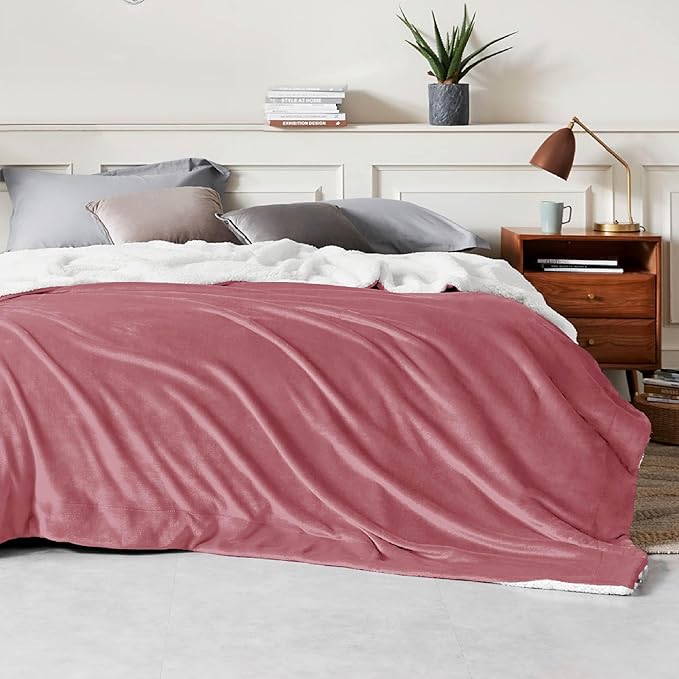 Bedsure GentleSoft Sherpa Fleece Blankets Queen Size for Bed - Thick and Warm, Soft Fuzzy Plush Queen Blanket for Winter, Dusty Rose, 90x90 Inches