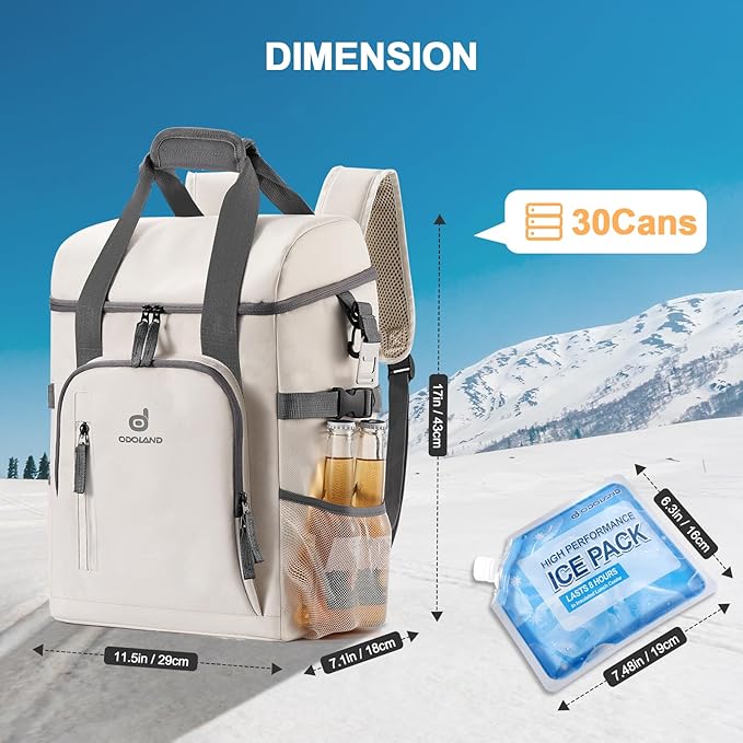 Odoland Cooler Backpack for Camping - 30 Cans Insulated Leakproof Waterproof Lunch Bag for Men and Women, Cooler Bag with Ice Pack for Beach, Picnic, Travel, Outdoor