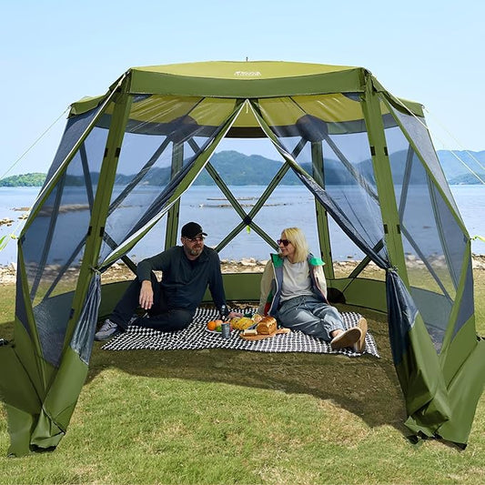 TIMBER RIDGE Easy Pop Up Gazebo Canopy Tent for Camping, 11.5 X 9.8 Ft Portable Instant Screenhouse, Pop Up Screened in Canopy with Netting for Backyard, Patio, Outdoor, Tailgating, Picnics, Green