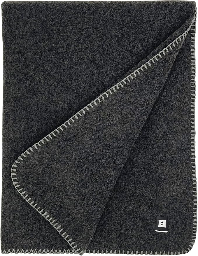 EKTOS 100% Virgin Wool Blankets, 90" x 78", Emergency Blanket for Car, Winter Camping (Charcoal, Full Size)