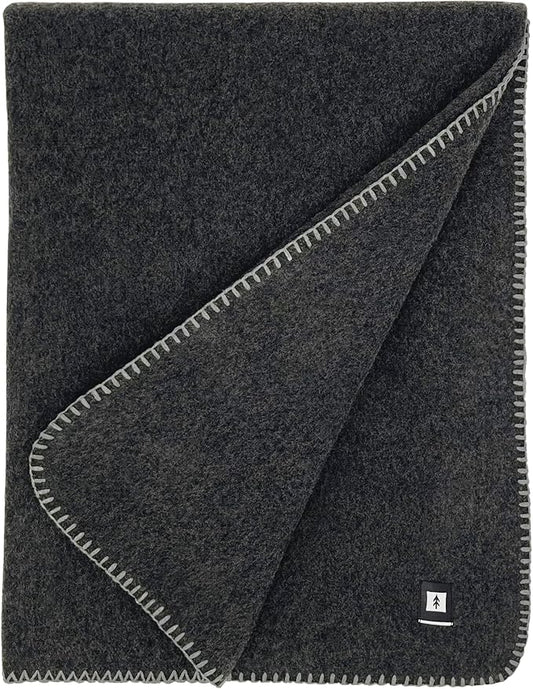 EKTOS 100% Virgin Wool Blankets, 90" x 78", Emergency Blanket for Car, Winter Camping (Charcoal, Full Size)