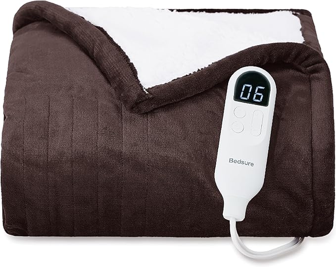 Bedsure Heated Blanket Throw Blanket - Fast Heating Electric Blanket, Soft Flannel Heated Throw with 4 Time Settings, 6 Heating Settings, Warm Gifts for Grandma Granpa (50x60 inches, Brown)