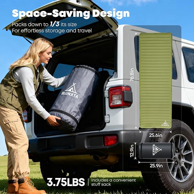 Self Inflating Sleeping Pad with Foot Pump, 2 Inch Thick Memory Foam Camping Pad, Quick Inflation Air Mattress for Camping, Hiking, Car Travel, and Outdoor Adventures, Green