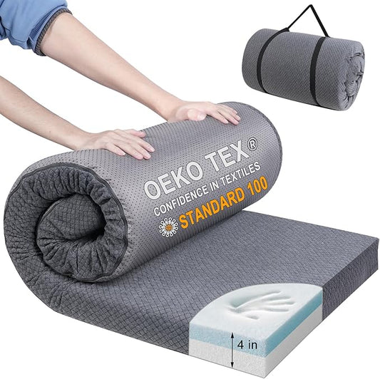 Thick Memory Foam Camping Mattress - CertiPUR-US Foam Portable Sleeping Pad for Adults, Folding Camping Bed Mat, Lightweight Cot Mattress Topper for Outdoor, RV, Travel & Backpacking