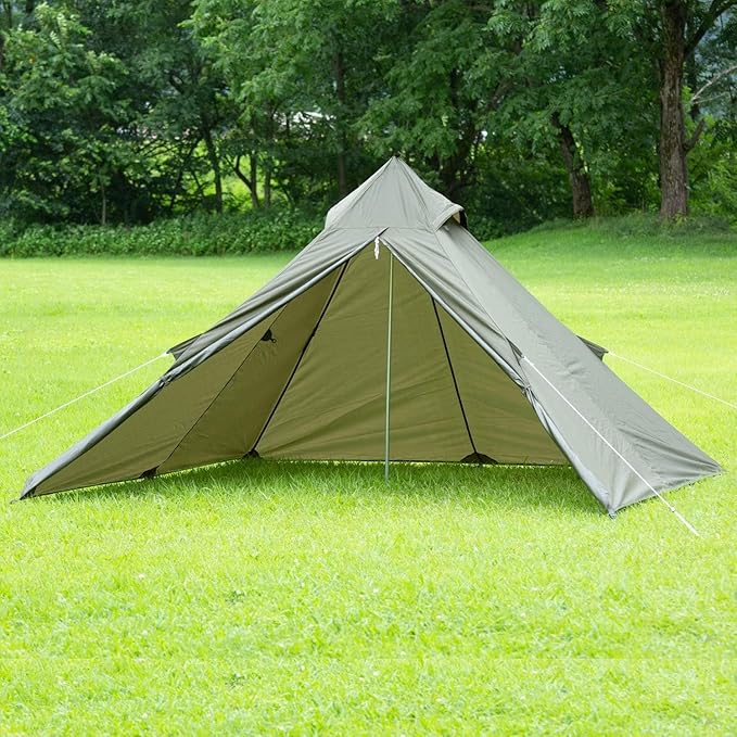 Camping Teepee Tent - Ultralight Backpacking Tent for 1 Person, Waterproof With Mosquito Net Included, Solo, Green