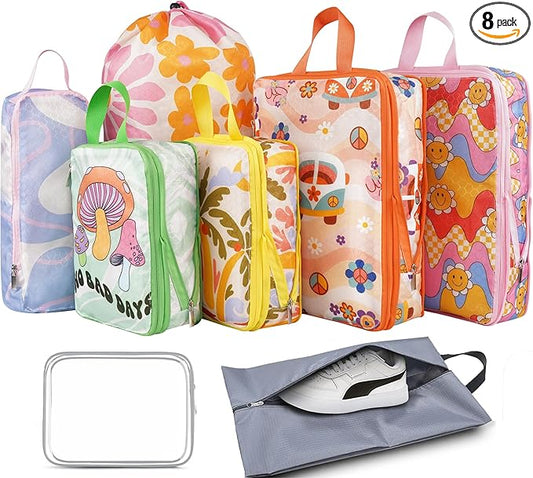 8 Pcs Compression Packing Cubes Travel for Suitcases, Waterproof Luggage Organizer Washable Storage Bags Set for Backpack Travel- Packaging Cubes for Carry-Ons and Storage