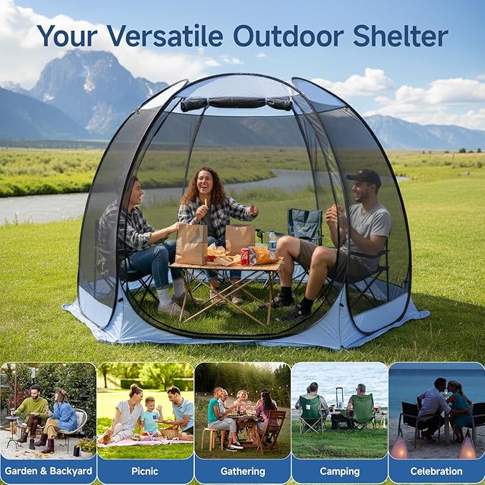 Alvantor® Pop Up Screen House Gazebo, Portable Mosquito Net Tent, UV Protected Sun Shelter for Patio, Backyard & Camping, Instant Setup for 2-10 People