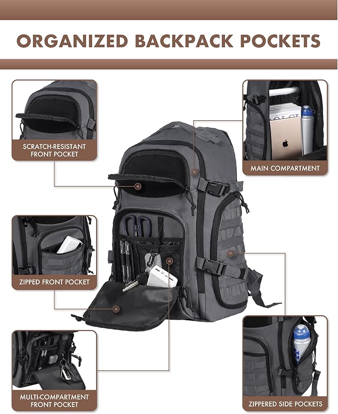 TRAILKICKER Tactical Laptop Backpack Military Backpack for Men - Grey