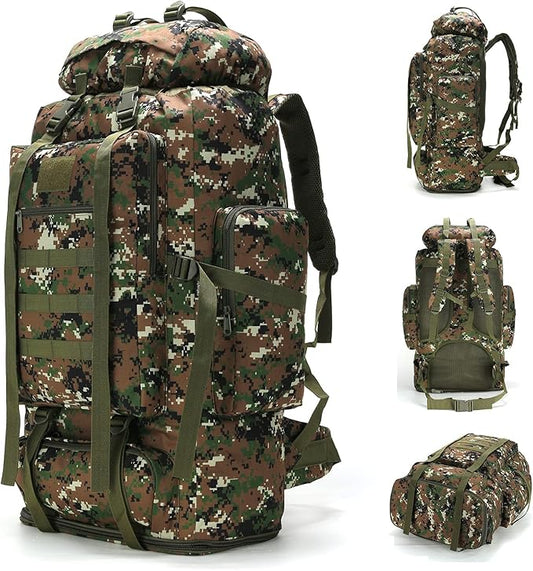 70L/100L Hiking Camping Backpack MOLLE Rucksack Waterproof Daypack for Traveling (Woodland Camo)